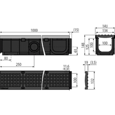 Venkovní žlab 100 mm s kovovým rám Alcadrain (Alcaplast) em a litinovým roštem D400 AVZ103-R201