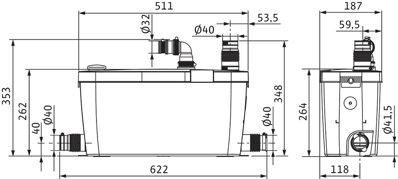 Zařízení na čerpání splaškové vody Wilo HiDrainlift 3-35, 1x230V