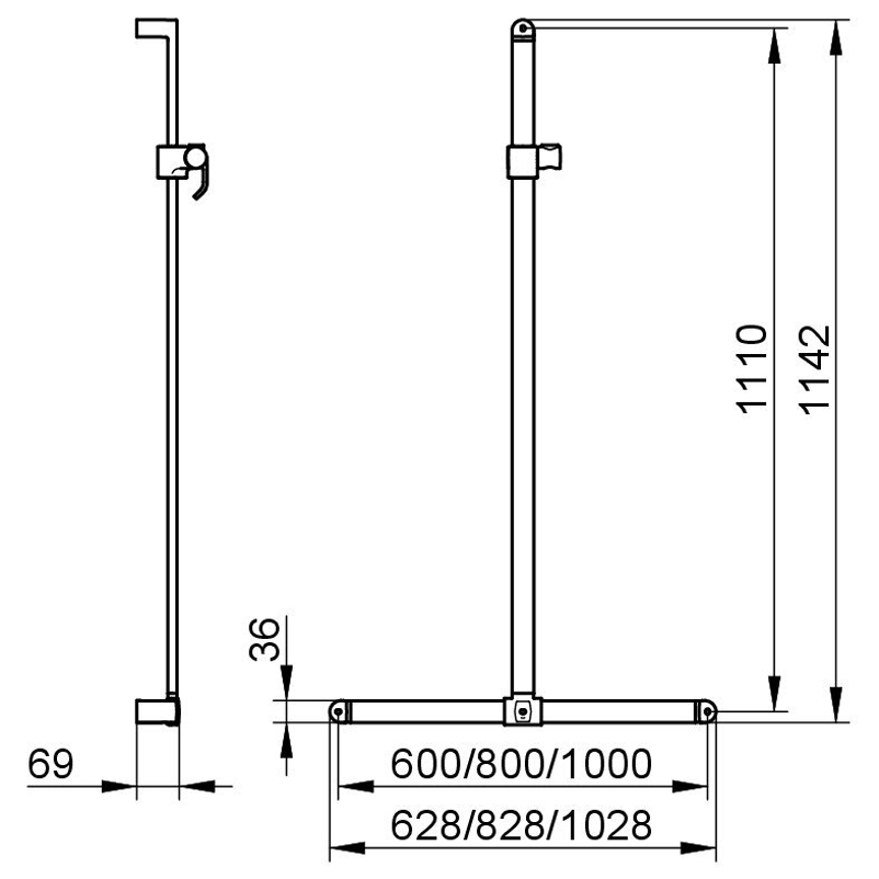 Sprchové madlo se sprchovou tyčí Keuco Elegance, 628/1142 mm, pochromováno