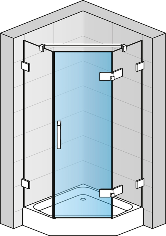 Jednokřídlé dveře Ronal Pur pro pětiúhelník - panty vpravo Atyp na zaměření 450 - 1000 x 2000 mm, chrom/sklo čiré