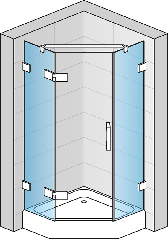 Boční stěna Ronal Pur pro pětiúhelník s L - kováním Atyp na zaměření 300 - 1000 x 2000 mm, chrom/sklo čiré