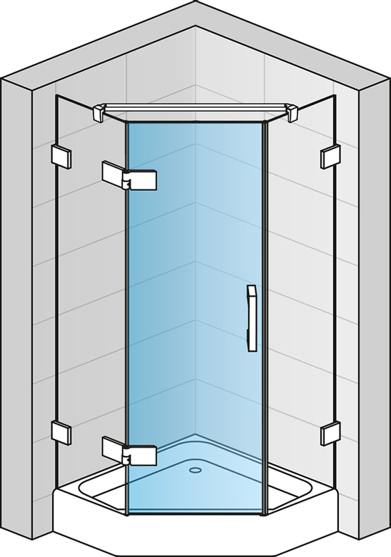 Jednokřídlé dveře Ronal Pur pro pětiúhelník - panty vlevo Atyp na zaměření 450 - 1000 x 2000 mm, chrom/sklo čiré