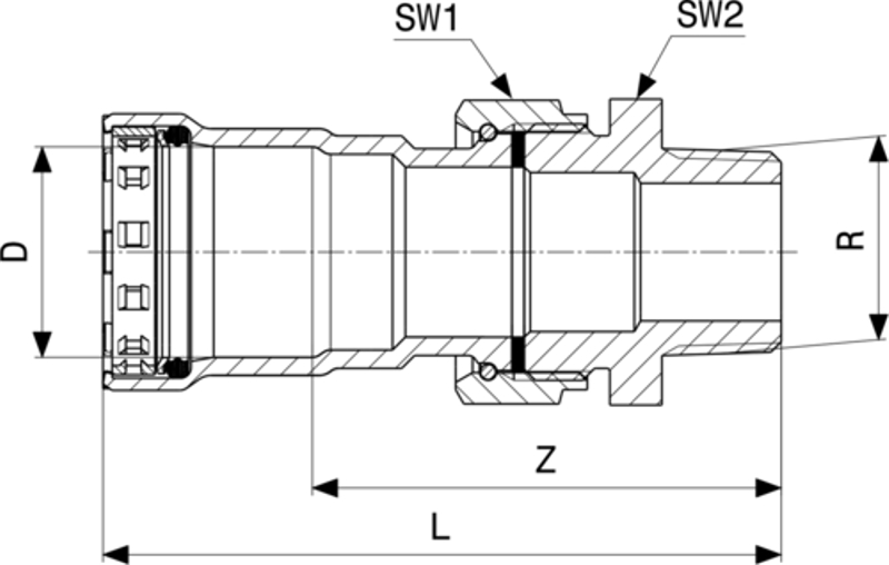 Přechodové šroubení Viega Megapress s SC-Contur 4265 1/2˝ x 1/2˝