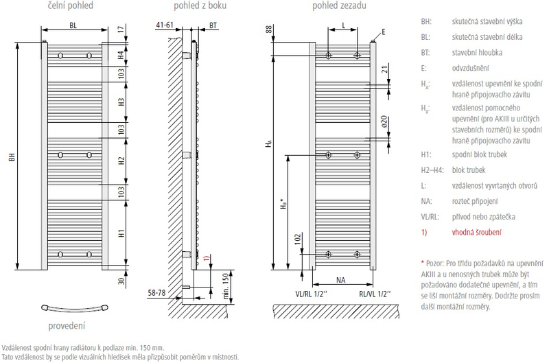 Koupelnové trubkové těleso Kermi B20-R prohnuté, boční připojení, 764 x 890 mm, bílé