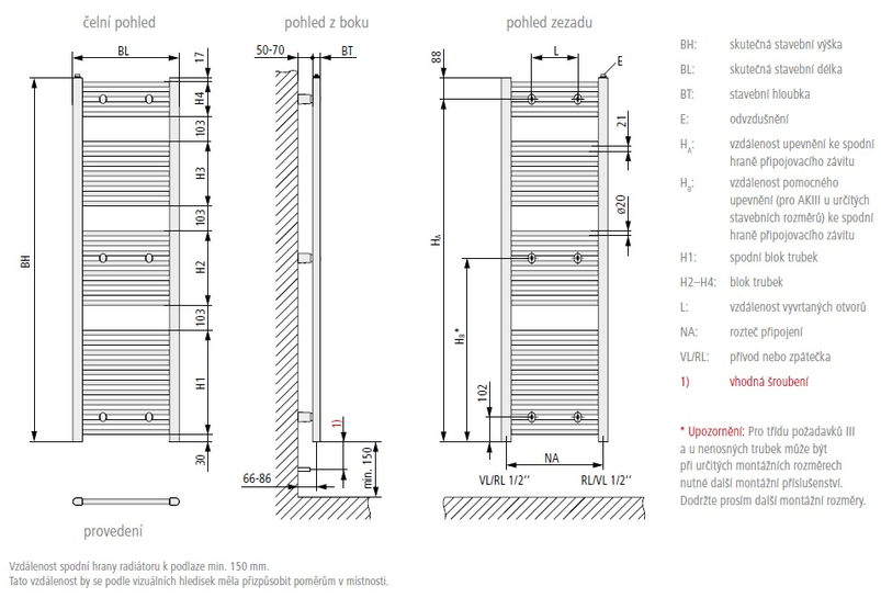 Koupelnové trubkové těleso Kermi B20-S rovné, boční připojení, 764 x 890 mm, bílé