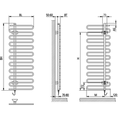 Těleso koupelnové trubkové Kermi Icaro-E 1421 x 400 mm, elektrosada WFS vlevo 400 W, stříbrné