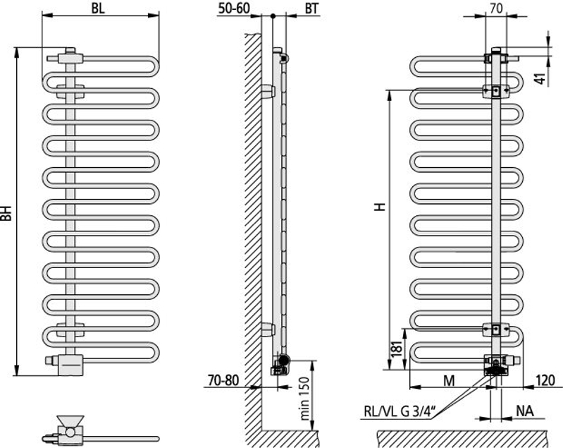 Těleso koupelnové trubkové Kermi Icaro 1446 x 400 mm, 462 W, bílé