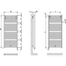 Těleso koupelnové trubkové elektrické Kermi Duett-E 1188 x 484 mm, elektrosada WKS vlevo 800W, bílé