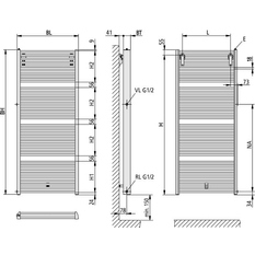 Těleso koupelnové trubkové pro rekonstrukce Kermi Duett-D 1188 x 784 mm, levé, 1343W, bílé