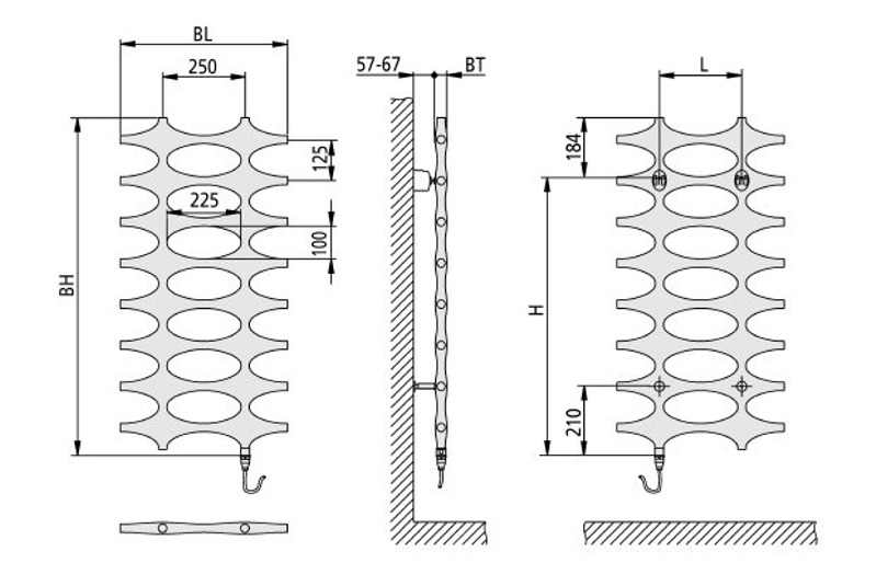 Těleso koupelnové designové elektrické Kermi Ideos-E 1526 x 508 mm, elektrosada WKS vlevo 600 W, bílé