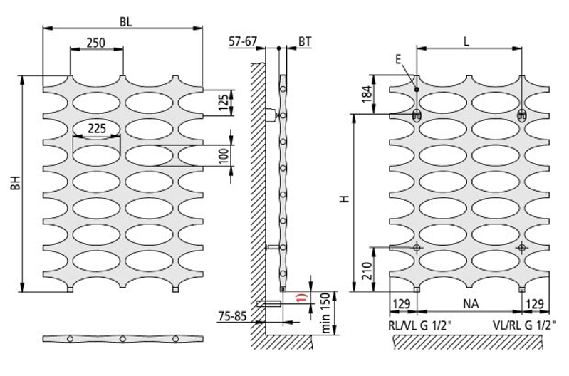 Těleso koupelnové designové Kermi Ideos 1151 x 758 mm, 564 W, stříbrné