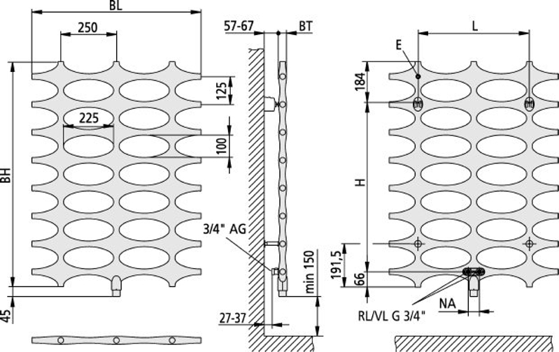 Těleso koupelnové designové Kermi Ideos-V 1133 x 758 mm, 564 W, bílé