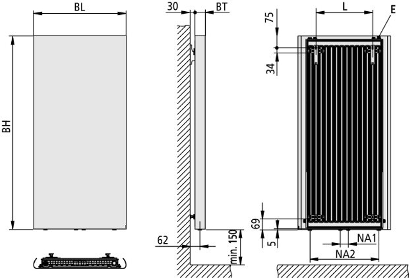 Těleso designové Kermi Pateo 1925 x 600 mm, středové připojení, 1525 W, bílé