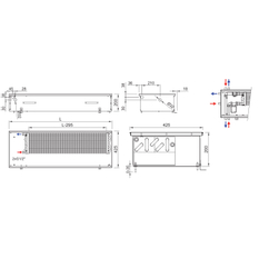 Konvektor podlahový s přirozenou konvekcí Isan Termo FRK 200 x 425 x 900 mm, 649 W, připojení vlevo, výměník ocelový, mřížka Natur příčná rolovací hliník