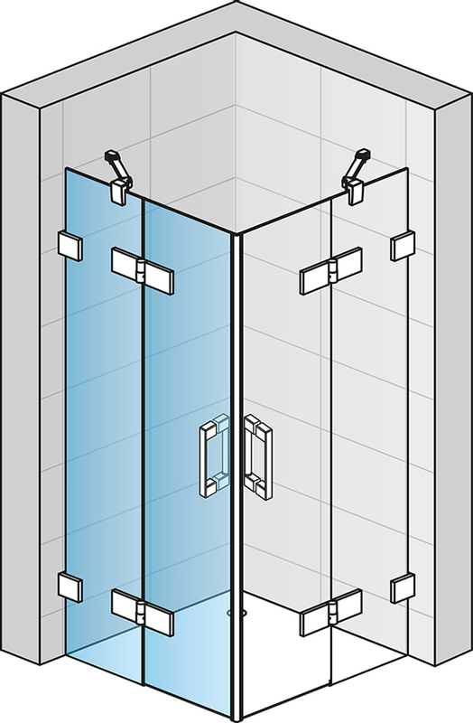 Dvoudílné křídlové dveře Ronal Pur s L - kováním levé / 1 strana rohového vstupu Atyp na zaměření 750 - 1200 x 2000 mm, chrom/sklo čiré