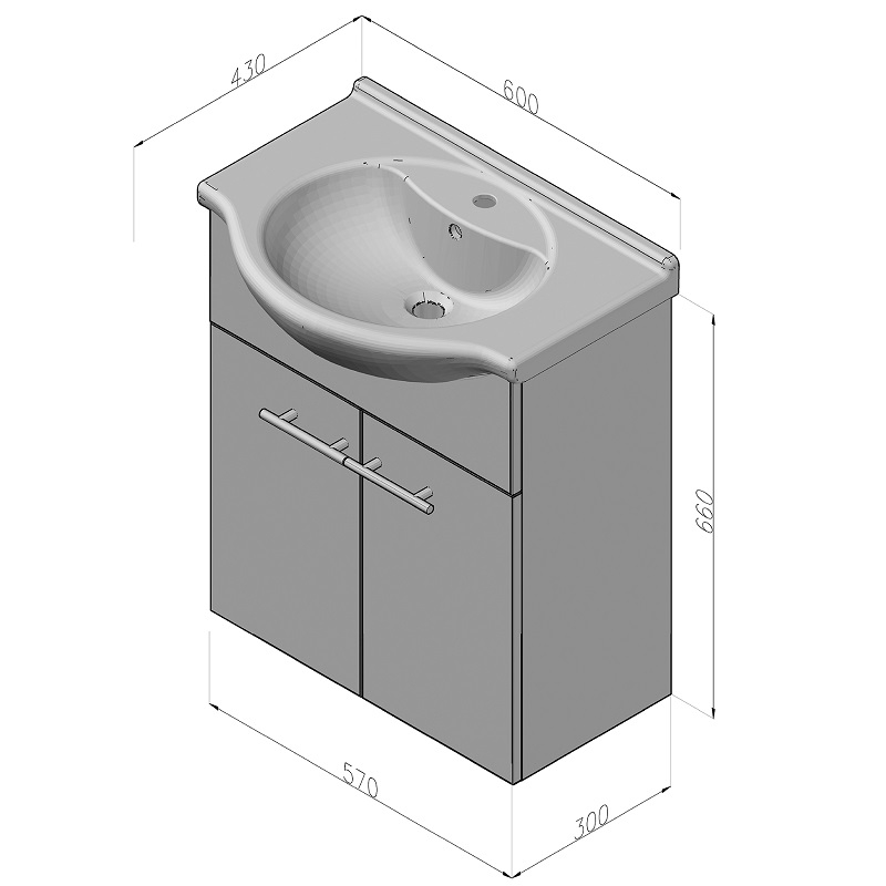 Skříňka s umyvadlem Plano Bern 60 cm bílá, lesklá