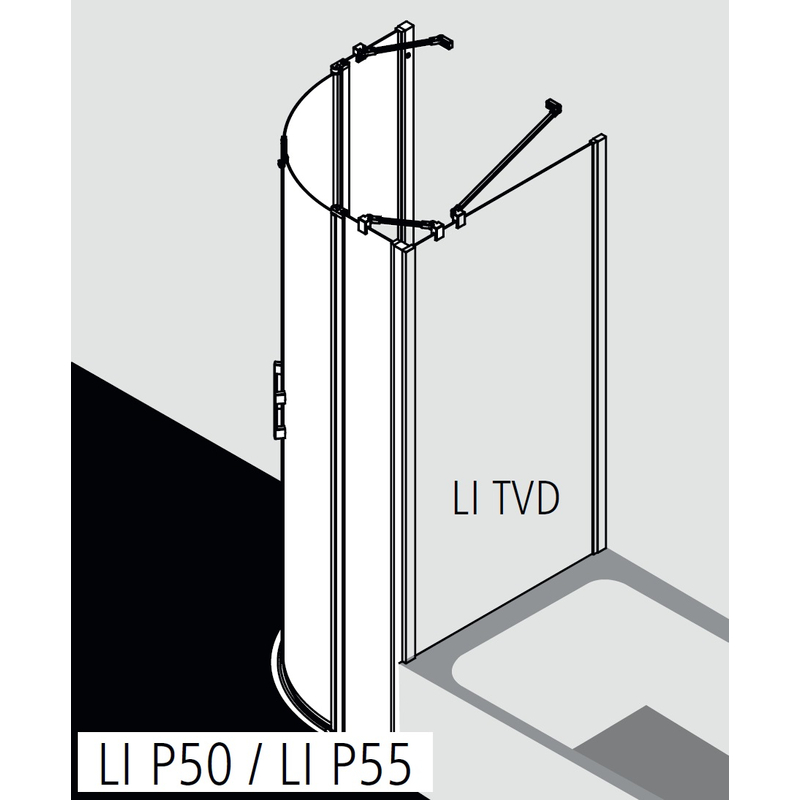 Čtvrtkruhový sprchový kout s kyvnémi dveřmi a pevnými poli Kermi Liga LIP55 R550 stříbrná vysoký lesk, čiré ESG sklo s úpravou 90 x 90 x 200 cm