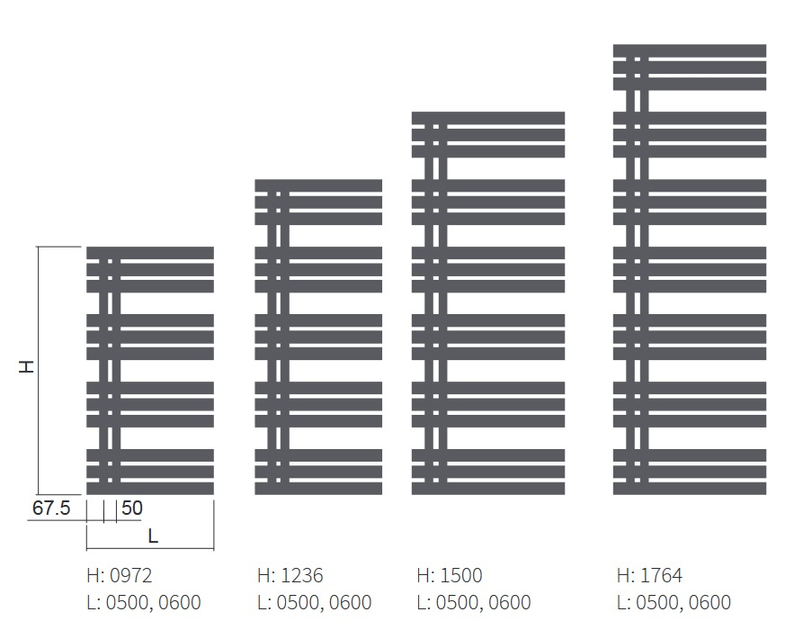 Těleso koupelnové trubkové Isan Miro 1236 x 500 mm, 496 W, pravé, elektrické s regulátorem Mini PW, sněhově bílá RAL 9016