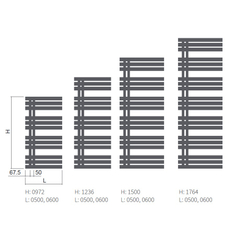 Těleso koupelnové trubkové Isan Miro 1236 x 500 mm, 496 W, pravé, elektrické s regulátorem Mini PW, sněhově bílá RAL 9016