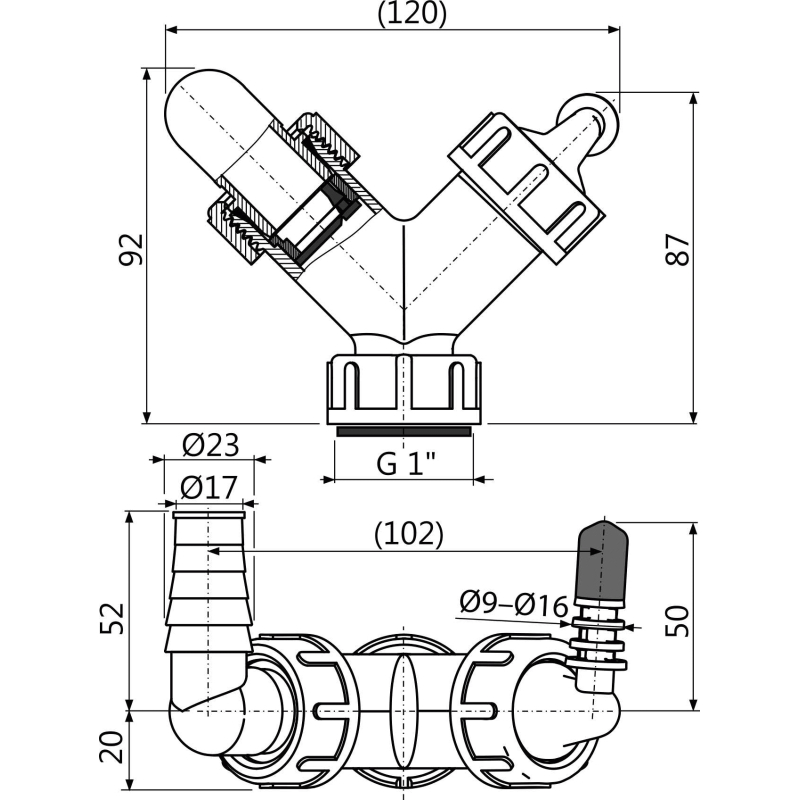 Dvojité kolínko Alcadrain (Alcaplast) G1˝/8-23 s klapkami P149Z