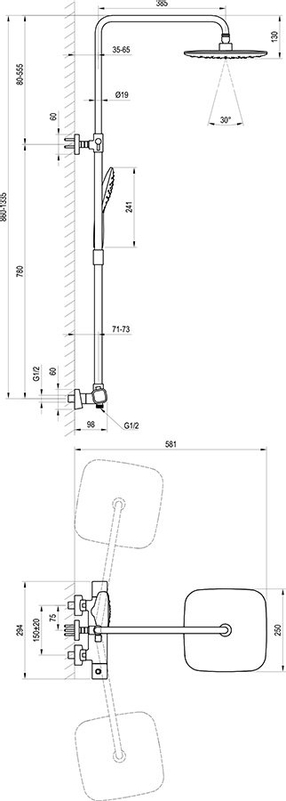 Sprchový sloup Ravak 10° TD 091.00CR s termostatickou baterií, posuvný, se sprchovým setem, chrom