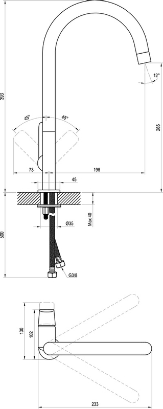 Dřezová stojánková baterie Ravak Classic CL 016.00CR 393 mm s otočným ramínkem, bez výpusti, chrom