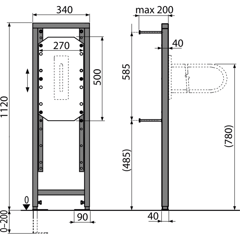 Montážní rám Alcadrain (Alcaplast) pro madlo A106/1120