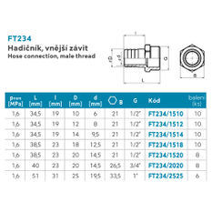 Hadičník, vnější závit 1/2˝x10mm