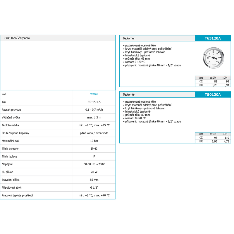 Teploměr 63mm 1/2˝ AXIALNÍ 0-120C