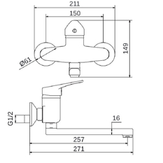 Dřezová, nástěnná, páková baterie Plano Bern rozteč 150 mm