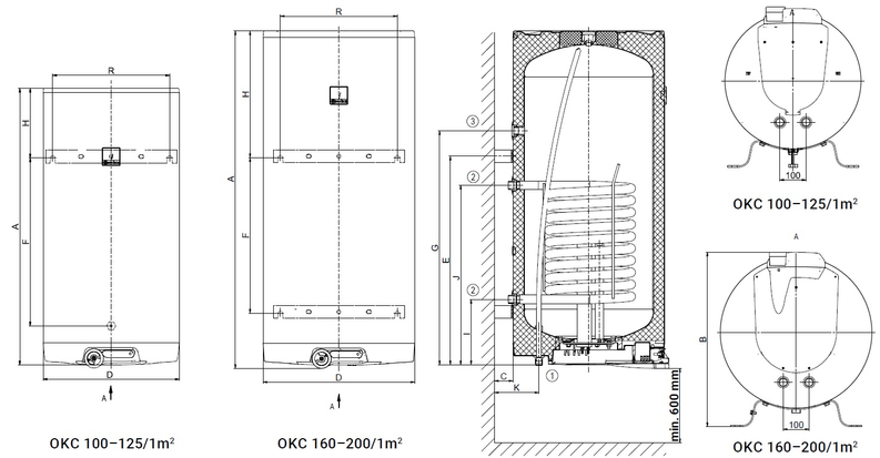 Ohřívač kombinovaný Dražice OKC 160/1m2, dvouokruhové zapojení 2/6 kW, závěsný svislý, vhodný i ke kondenzačním kotlům