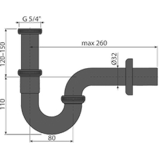 Sifon umyvadlový Alcadrain (Alcaplast) „U“ DN32 s převlečnou maticí 5/4˝, černá-mat A4320BLACK