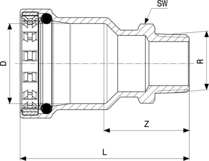 Přechodový kus Viega Megapress S s SC-Contur 4311 3/4˝ x 3/4˝