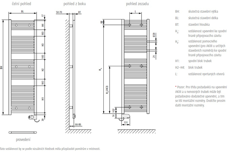 Koupelnové trubkové elektrické těleso Kermi B20-SE rovné, boční připojení, 1174 x 390 mm, bílé