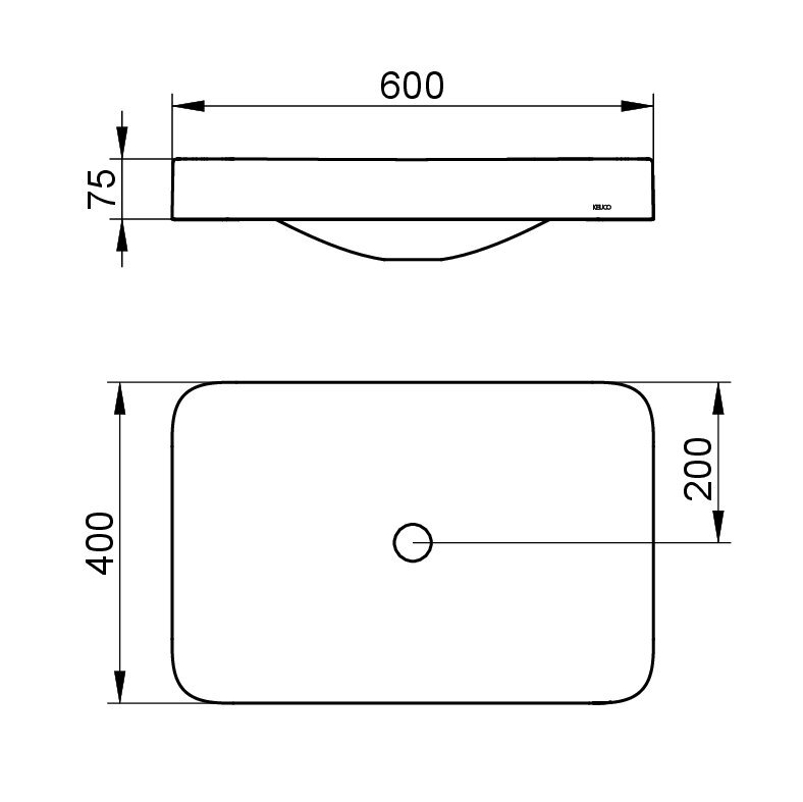 Zápustné keramické umyvadlo Keuco Edition 400, 600 x 75 x 400 mm, bílá