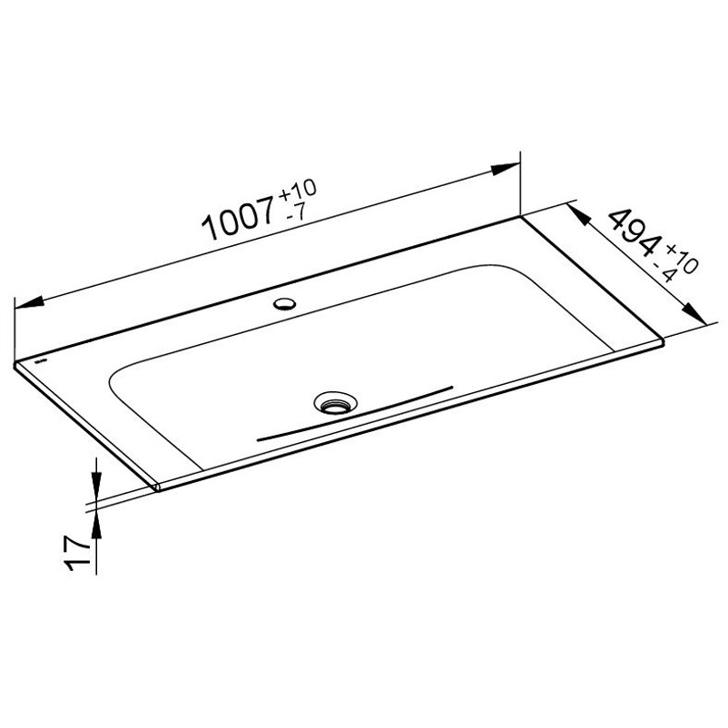 Keramické umyvadlo Keuco Plan, 1005 x 17 x 493 mm, bílá