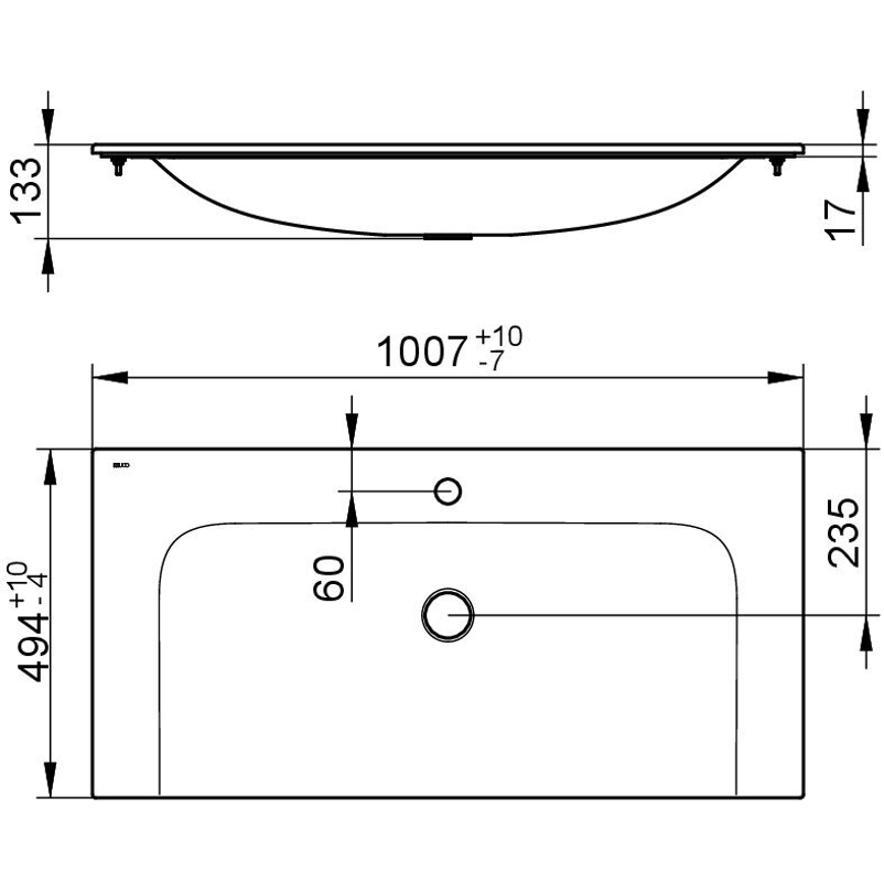 Keramické umyvadlo Keuco Plan, 1005 x 17 x 493 mm, bílá