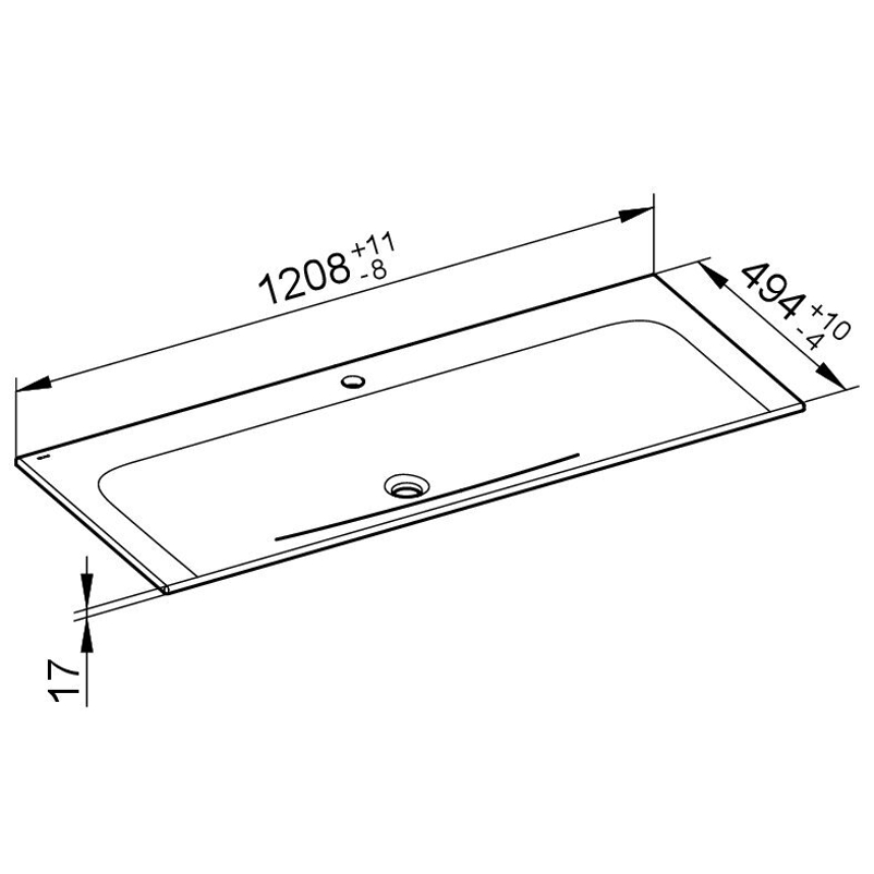 Keramické umyvadlo Keuco Plan, 1205 x 17 x 493 mm, bílá