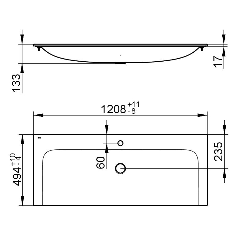 Keramické umyvadlo Keuco Plan, 1205 x 17 x 493 mm, bílá