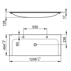 Keramické dvojumyvadlo Keuco Plan, 1205 x 17 x 493 mm, bílá