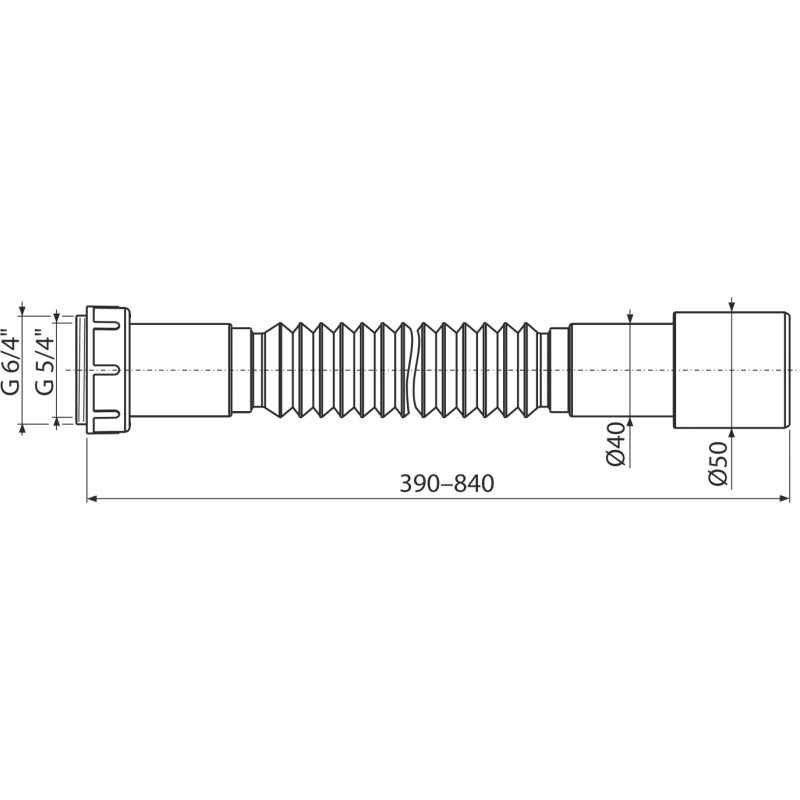 Flexi připojení Alcadrain (Alcaplast) 6/4˝ s redukcí na 5/4˝ x 50/40 plast A793