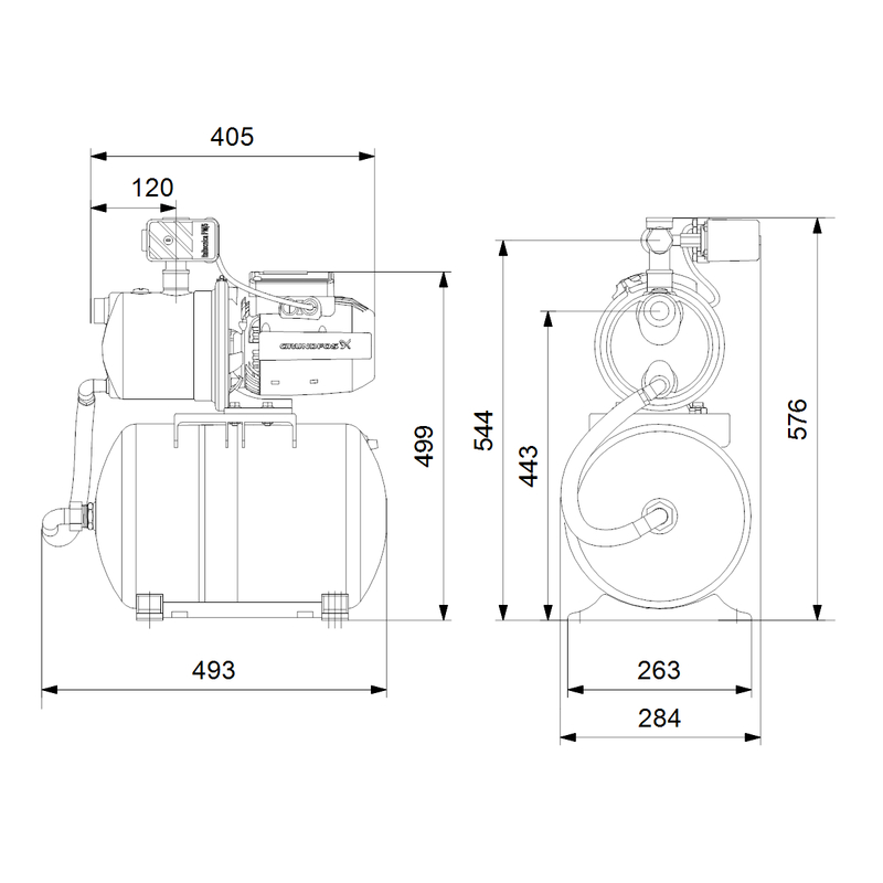 Vodárna Grundfos JP 4-47 PT-H 1x230V 50Hz 1,5m SCHUKO HU