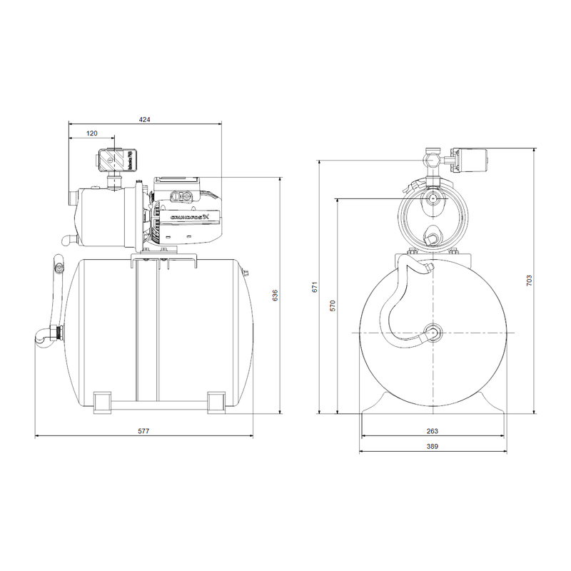 Vodárna Grundfos JP 5-48 PT-H 60L, 230V, 50Hz, SCHUKO HU