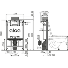 Předstěnový instalační systém Alcadrain (Alcaplast) pro suchou instalaci (do sádrokartonu) s ovládáním shora nebo zepředu AM118/850