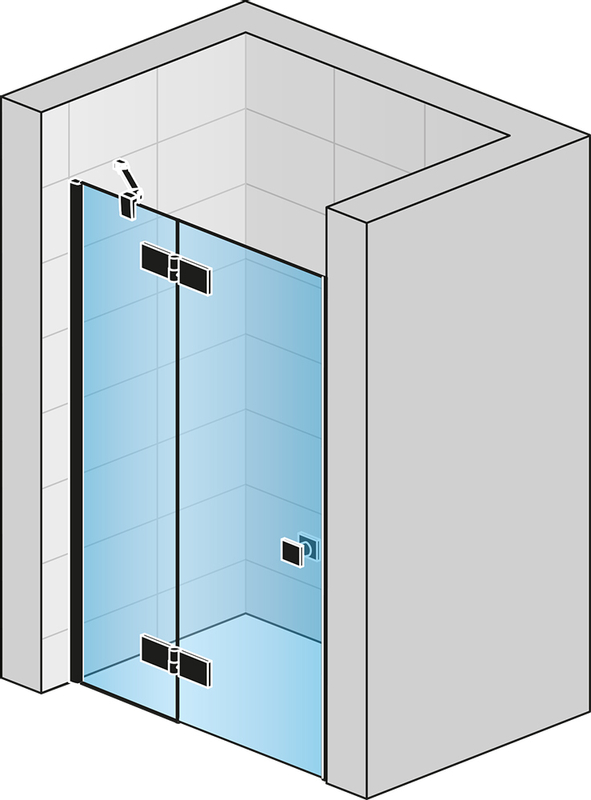 Jednokřídlé dveře Ronal Annea Black s pevnou stěnou v rovině s vyrovnávacím profilem - montáž vlevo / 1 strana rohového vstupu 900 x 2000 mm, černá matná/sklo čiré