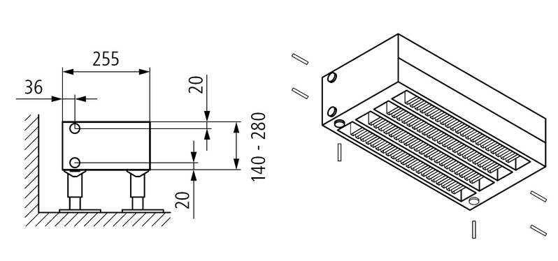 Konvektor Kermi KNN54 140 x 4000 mm, 5944W, bílá, s mřížkou, univerzální připojení