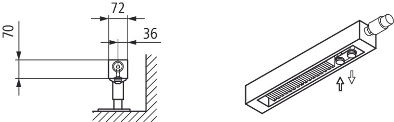 Konvektor Kermi KNV21 70 x 1000 mm, 349W, bílá, s mřížkou, ventil vpravo (SOR)