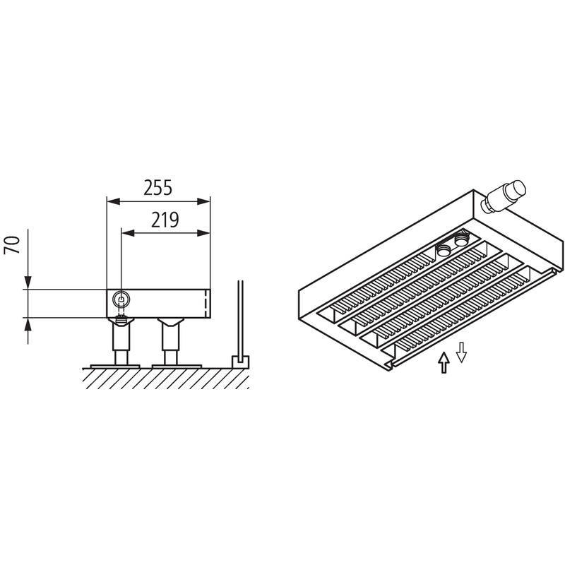 Konvektor s izolační deskou Kermi KSV44 70 x 1500 mm, 1400W, bílá, bez mřížky, ventil vpravo (SOR)