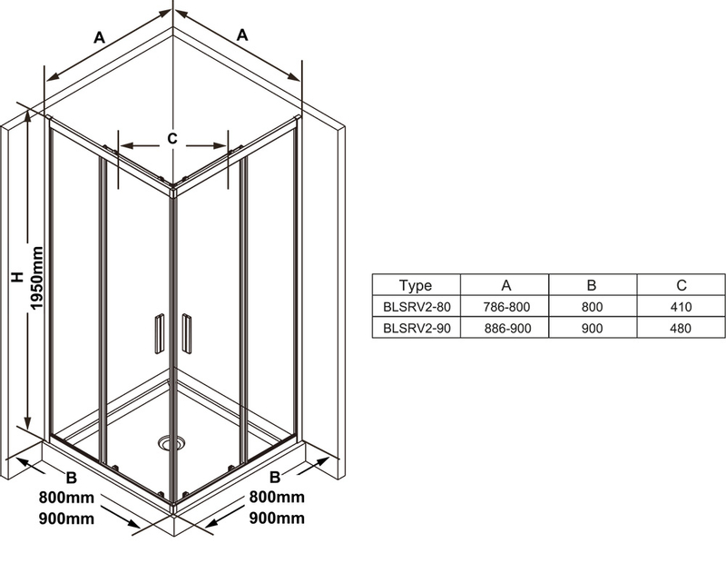 Sprchový kout Ravak BLSRV2 90x90, lesk+transparent