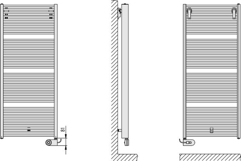 Těleso koupelnové trubkové elektrické Kermi Duett-E 1188 x 484 mm, elektrosada FKS vpravo 800W, stříbrné